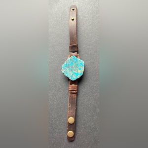 Vik Fung slim brown leather bracelet with large blue stone slab accent